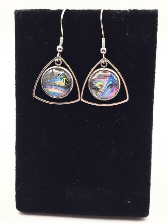 @colorkitty creations Jewelry - Handmade Multicolor Glass Drop Earrings with Silver-Tone Frame